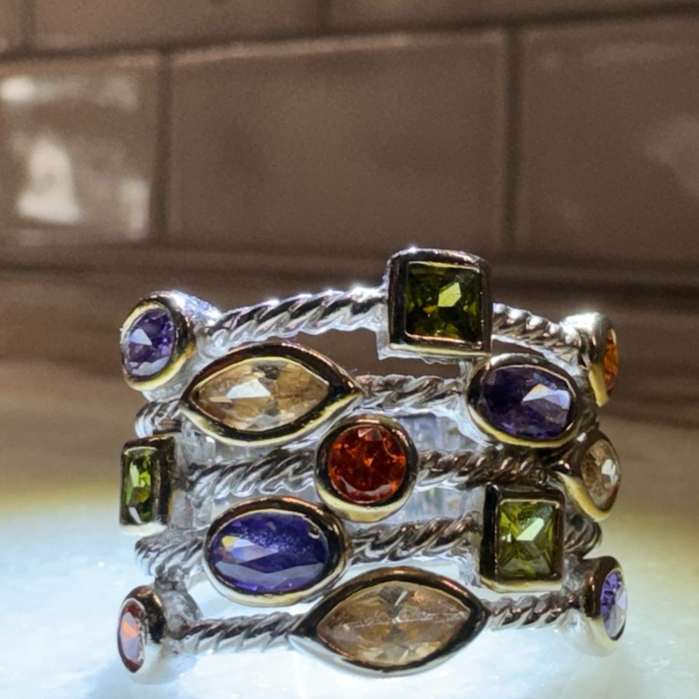 Multigemstone 925 Statement Ring Size 8, Like New! - image 2
